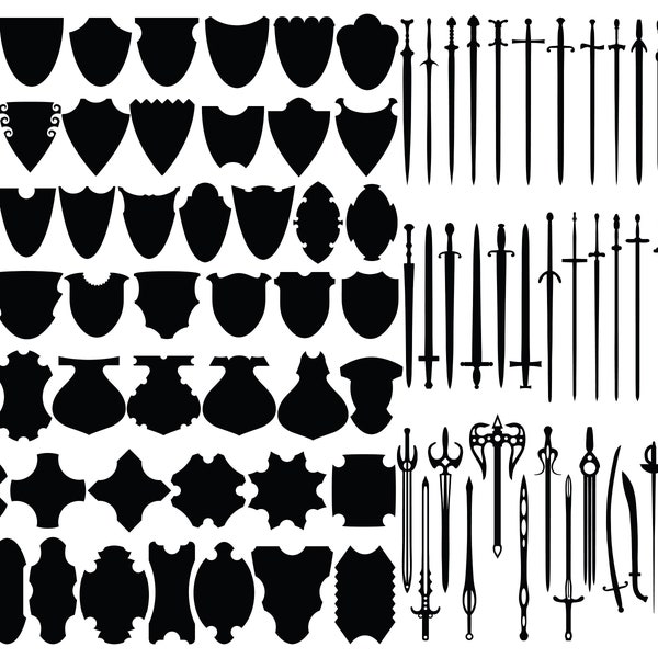 Swords and shields cricut file, Instant download, Svg file for cricut, Svg, Png, Dxf, Eps and Jpg file, Big collection of swords and shields