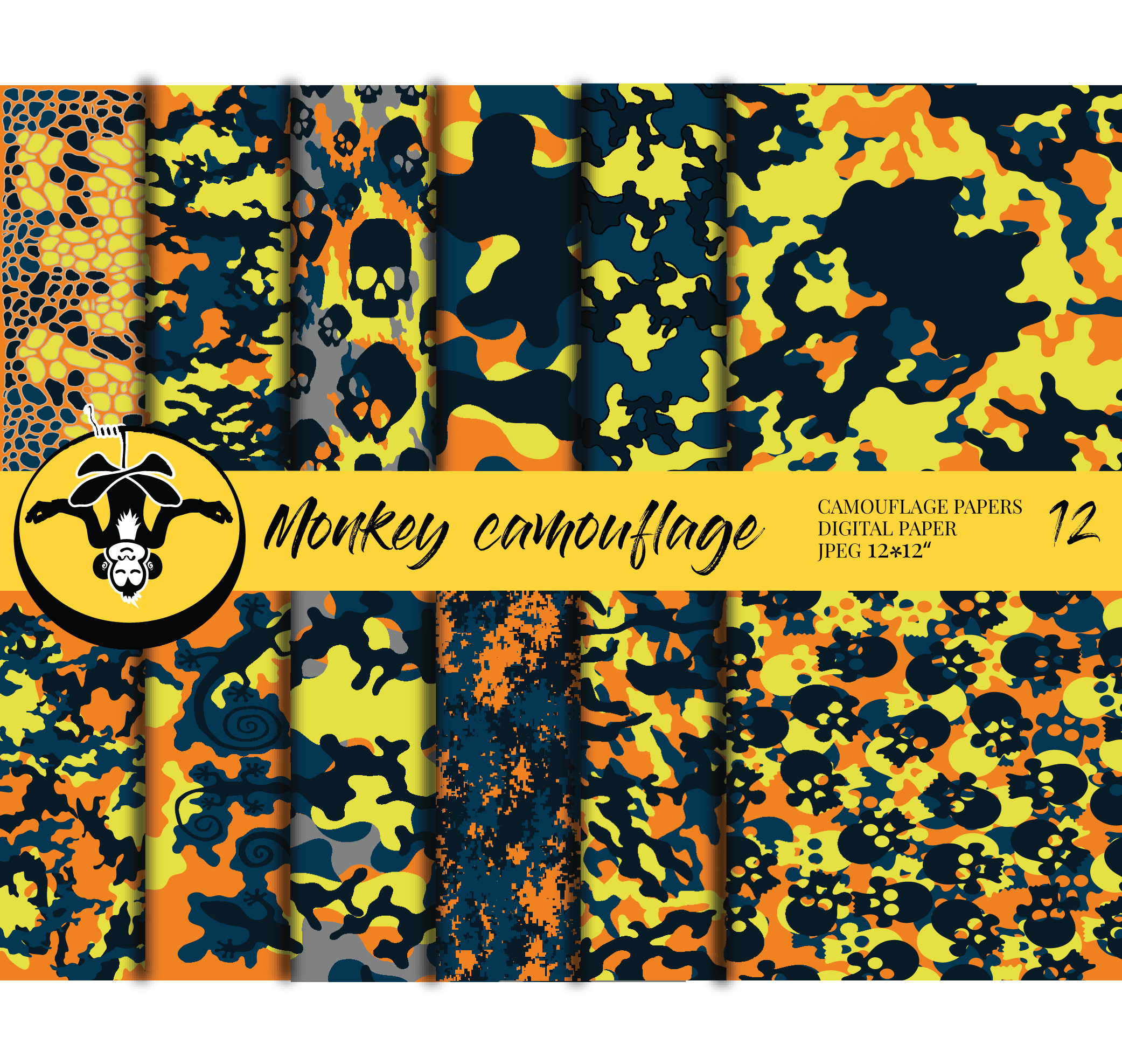 Camo Digital Papers, JPG Files Instant Download, Abstract Camouflage