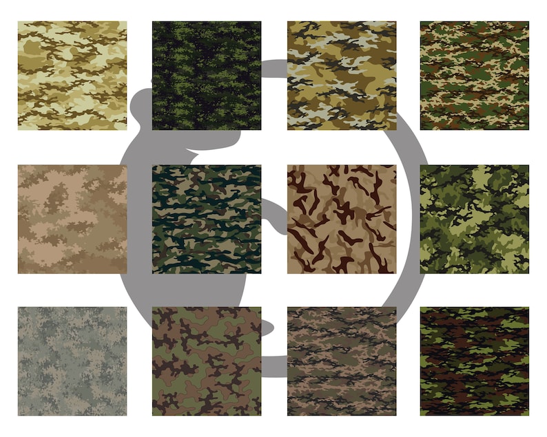 Camo Digital Paper Pack, US Army Camouflage Colors, Instant Download