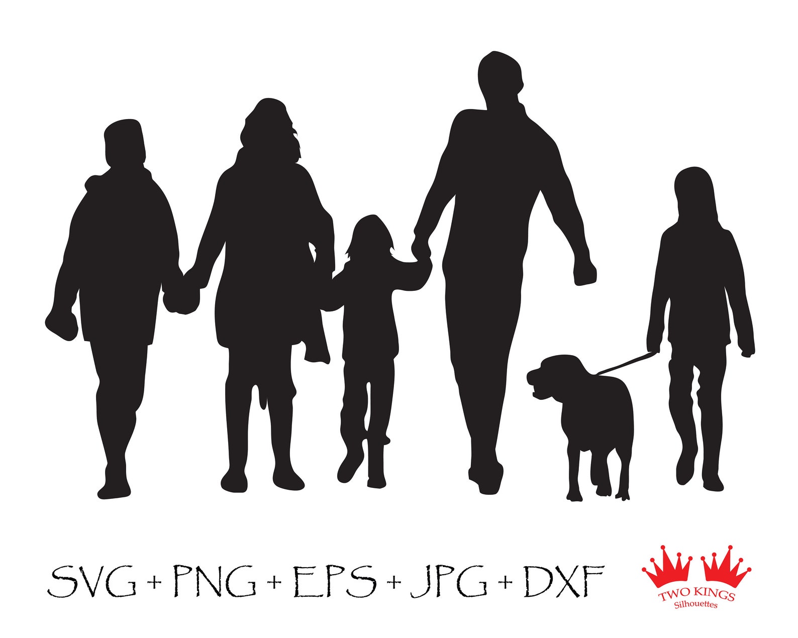 Svg File for Cricut, Black Silhouette of Family With Dog, Instant