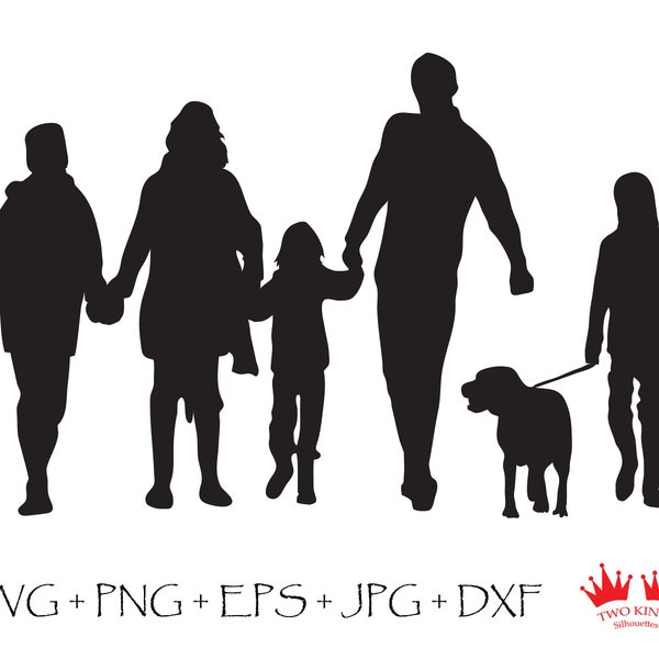 Svg file for cricut, Black silhouette of family with dog, Instant download Svg, Png, Dxf, Eps and Jpg file. High quality cut file.