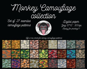 Digital paper pack by monkey camouflage.27 camouflage digital papers.Fabric design.Printable.Seamless camouflage pattern.12"*12", 300DPI.