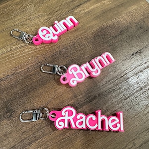 Personalized Doll style 3D bag tag, Pink and White name, 3D key chain, Bag chain, Fast Shipping