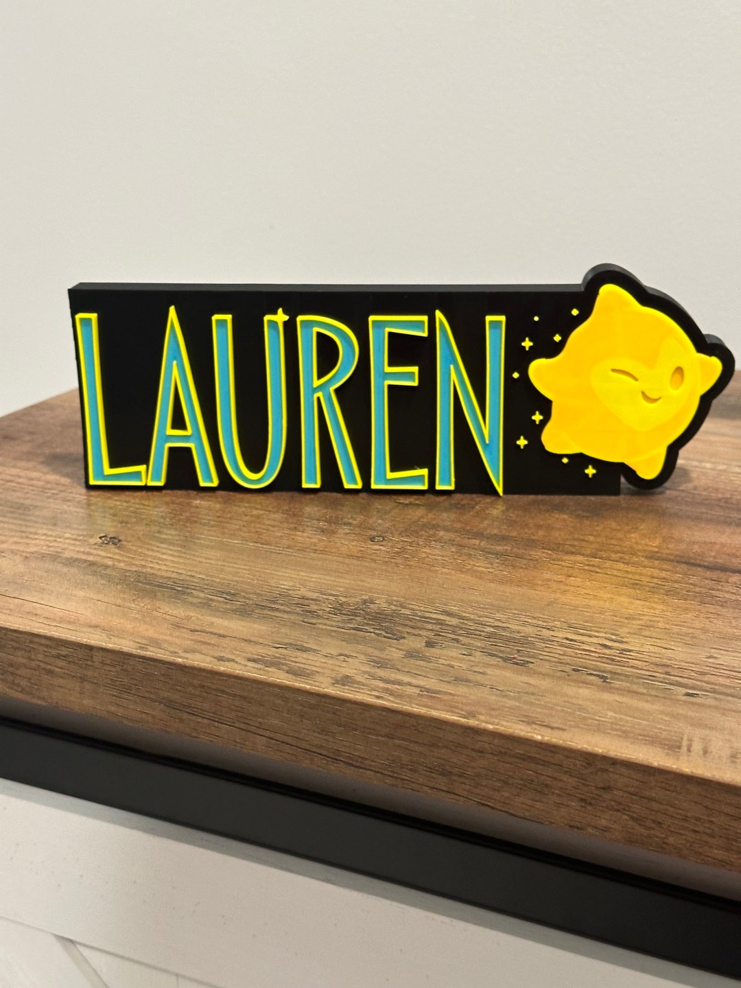 Custom Wish Style Name Plate With Large Asha Star, Girls Birthday, Kids