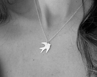 Silver swallow necklace, sterling silver swallow pendant, silver bird necklace, leaving home gift, bird lover necklace