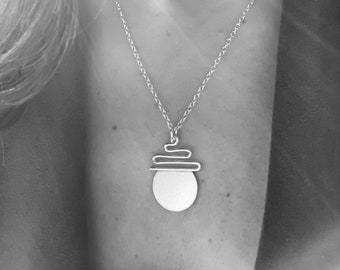 Art Deco necklace, silver moon necklace,  silver sun necklace, reflection necklace, abstract necklace, abstract jewellery