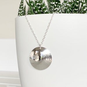 Hammered Sterling Silver Disc Necklace: Full Moon Pendant, Recycled silver circle necklace