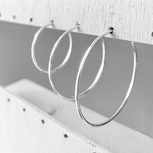 Large silver hoops PAIR, medium silver hoops, hoop earrings sterling silver, hammered silver hoops