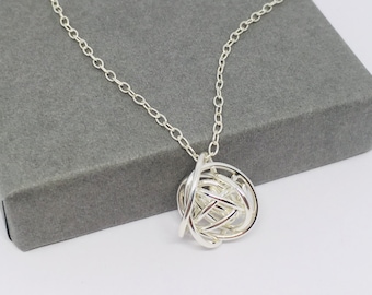 Silver love knot necklace, Mother’s Day gift, silver knot pendant, silver sphere necklace, silver ball necklace,  silver ball pendant