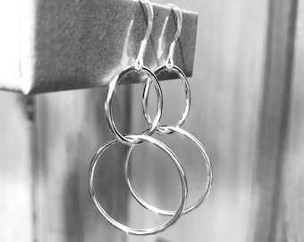 Silver circle earrings, statement earrings, double circle earrings, sterling silver earrings, large silver earrings