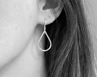 Silver teardrop earrings, hammered silver earrings, silver raindrop earrings, teardrop jewellery, Mothers Day gift