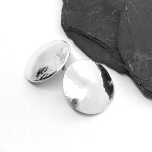 Silver disc studs, large stud earrings, large silver earrings, hammered silver earrings, silver disc earrings, full moon earrings