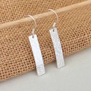 Large silver earrings, sterling silver bar earrings, hammered silver earrings, gift for her