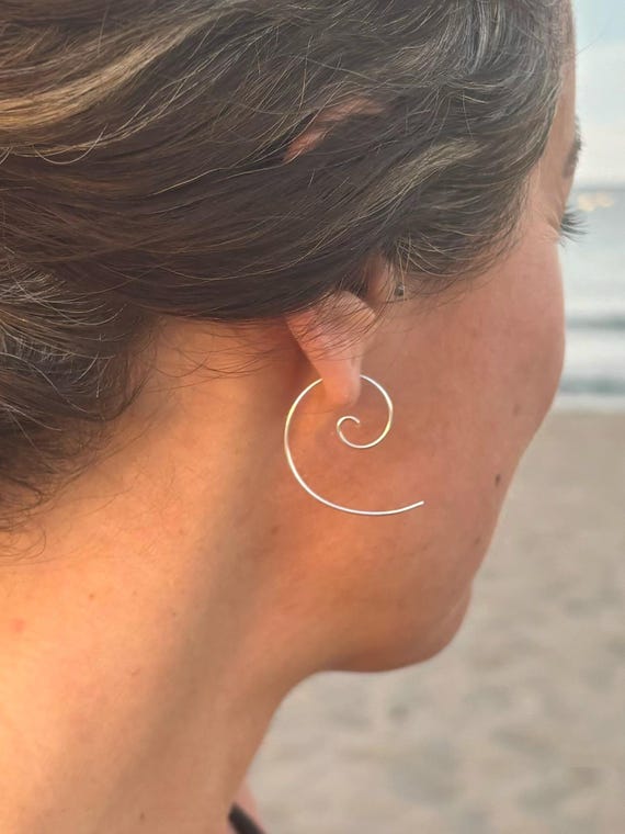 Silver spiral earrings spiral threader earrings pull through earrings silver thread through earring sterling silver spiral earring Etsy
