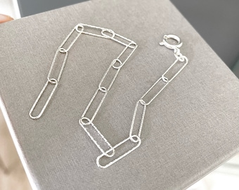 Sterling silver paper clip bracelet, paperclip chain bracelet, delicate chain bracelet, adjustable silver bracelet