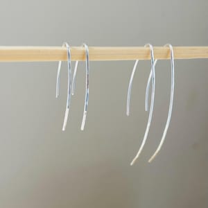 Handmade Sterling Silver Hook Threader Earrings: Hammered Finish, large silver pull through earrings