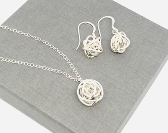 Sterling silver jewellery set, matching jewellery set, wedding jewellery, Bride jewellery, gift for her, sphere necklace, anniversary gift