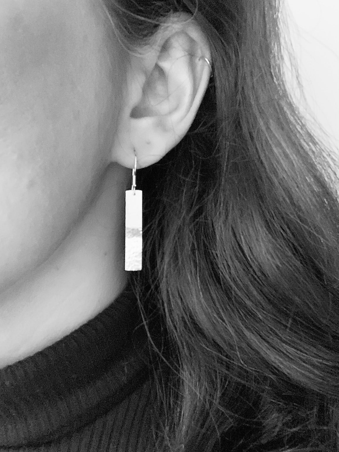 Large Silver Earrings Sterling Silver Bar Earrings Hammered Etsy UK