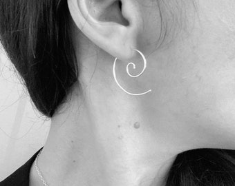 Silver spiral earrings, spiral threader earrings, pull through earrings, silver thread through earring, sterling silver spiral earring,