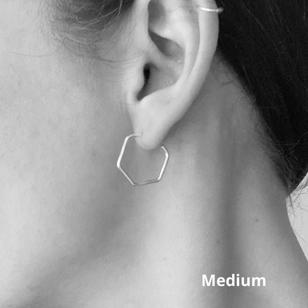Hexagon Hoop Earrings Silver Hoops Sterling Silver Hoops Etsy UK