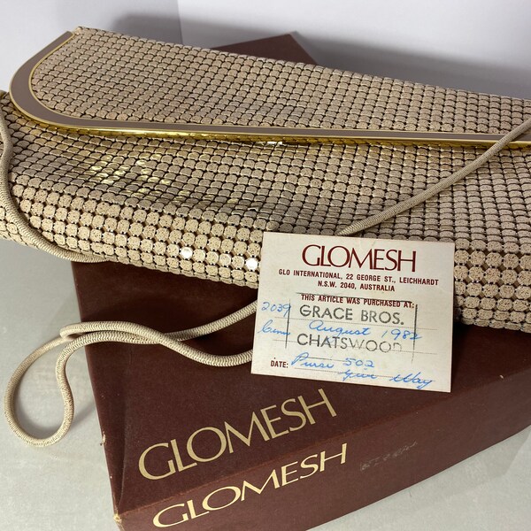 VINTAGE 1982 Asymmetrical Flap GLOMESH Shoulder Purse | Original Box & Tag | Very Well Maintained | Retro Australian Fashion Accessory