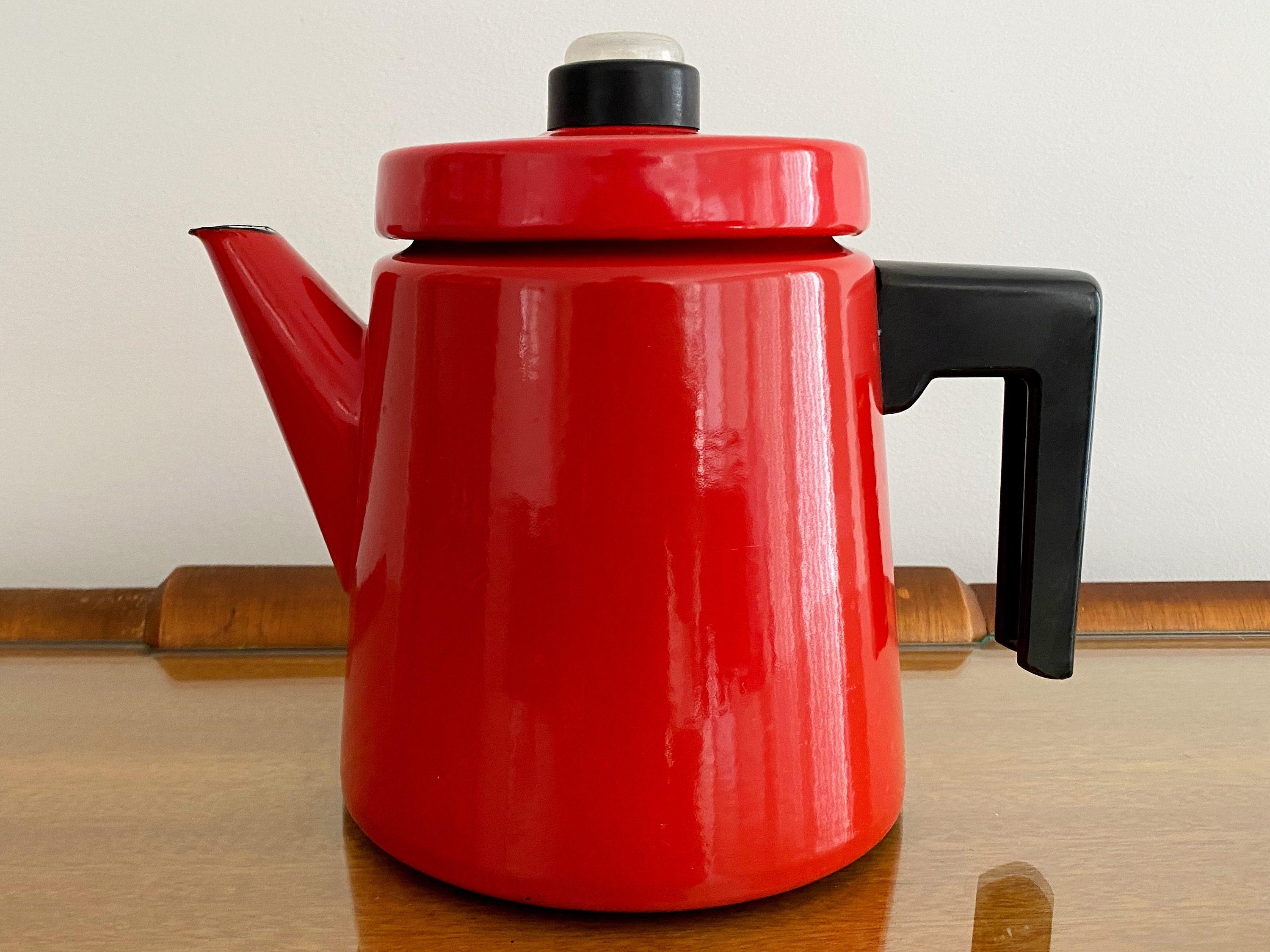 Red Enamel Coffee Percolator 