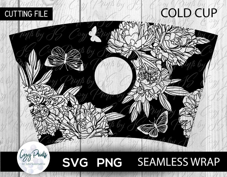 Download Peony Floral SVG Starbucks Seamless Full Wrap Peonies ...