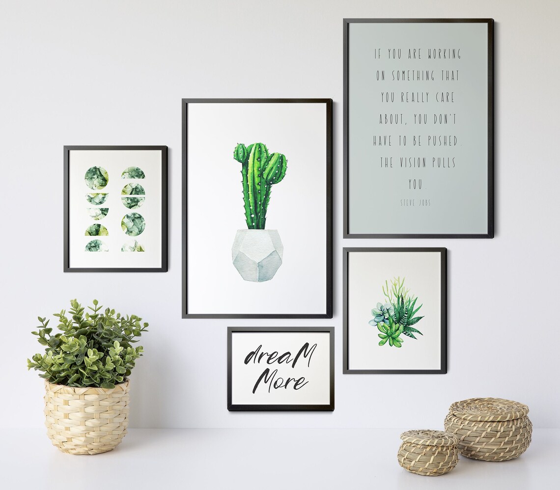 Green Print Set Gallery Wall Art Bundle Modern Abstract Art Etsy