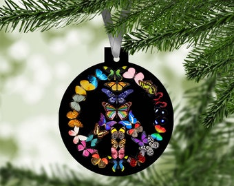 Butterfly Ornament / Peace Sign Ornament / Hippie Tree Decor / Butterflies Keepsake Farmhouse Decor / Xmas Hanging Decoration