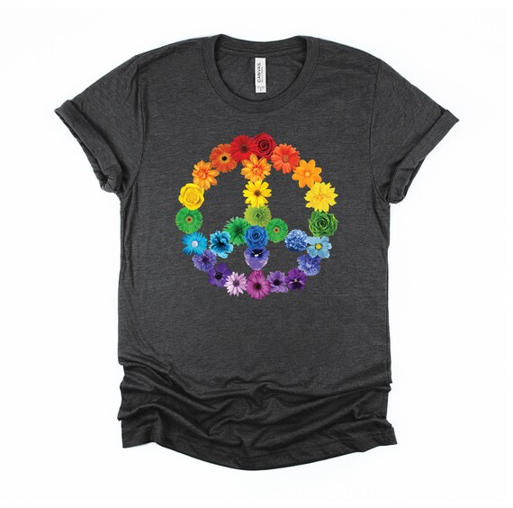 Spring Flowers Peace Sign T-Shirt Daisies Roses Rainbow Spring Flowers Peace Sign T-Shirt Daisies Roses Rainbow