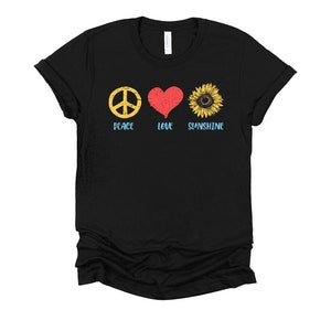 Sunflower Peace Sign Love Sunshine Tshirt, Vintage Hippie 60s 70s Good Vibes Only Unisex T-Shirt XS-4X