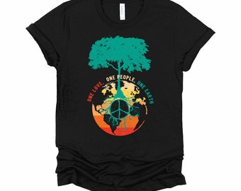 World Peace Tree Of Life Shirt, Love People Earth Day Tshirt, Save The Forest One Love Retro Unisex T-Shirt XS-4X