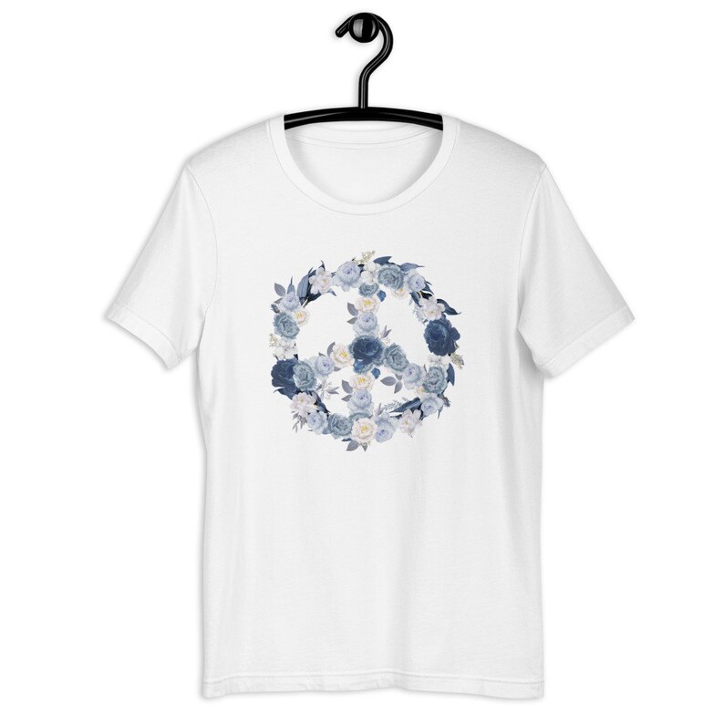 Blooms Hope Beauty Unisex T-Shirt S Blue Flowers Peace Sign Floral Flower Tshirt 3XL