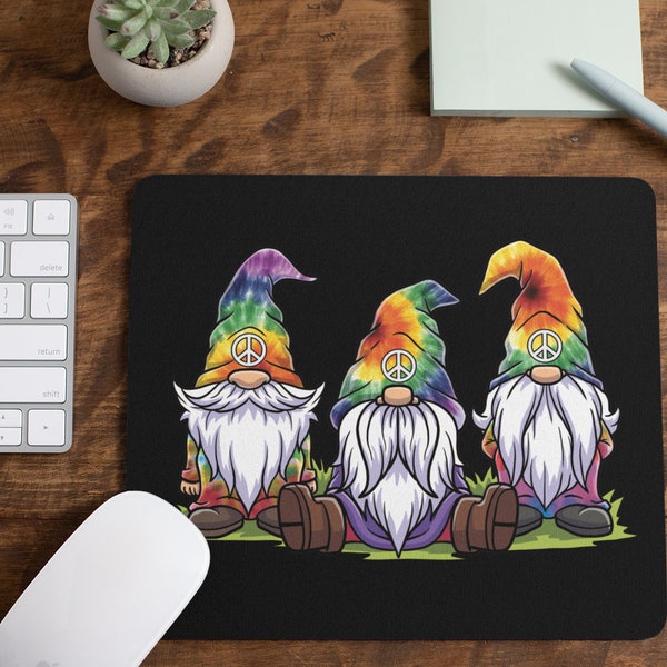 Peace Gnome Mousepad / Hippie Peace Sign Desk Mat / Tie Dye Peace Desk Decor / Mousepads with Art / Gaming Mouse Pad / Mousepad Office Decor