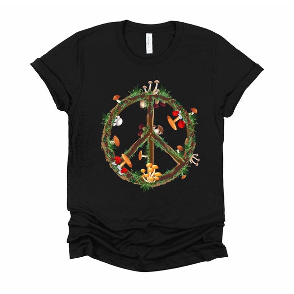 Psychedelic Mushrooms Shirt, Peace Sign 70s Tee, Shrooms Magic Stoned Short-Sleeve Unisex T-Shirt XS-4X