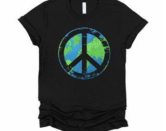 Distressed Peace On Earth Tshirt, Retro 60s 70s Boho Print Kindness Unisex T-Shirt XS-4X