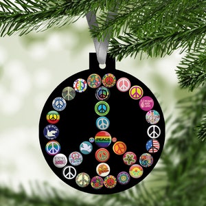 Peace Button Art Ornament / Christmas Aluminum Ornament / Colorful Peace Decor / Holiday Ornament / Peace Symbol / Groovy Peace Sign