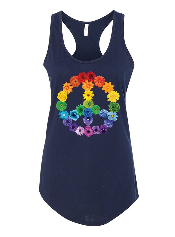 Navy Blue Tank Top With Peace Sign & Flowers Navy Blue Tank Top With Peace Sign & Flowers
