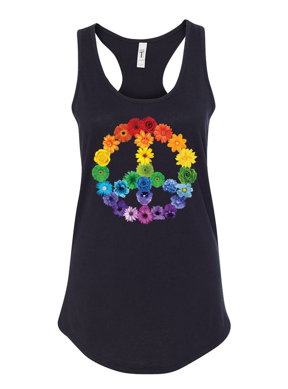 Navy Blue Tank Top With Peace Sign & Flowers Navy Blue Tank Top With Peace Sign & Flowers