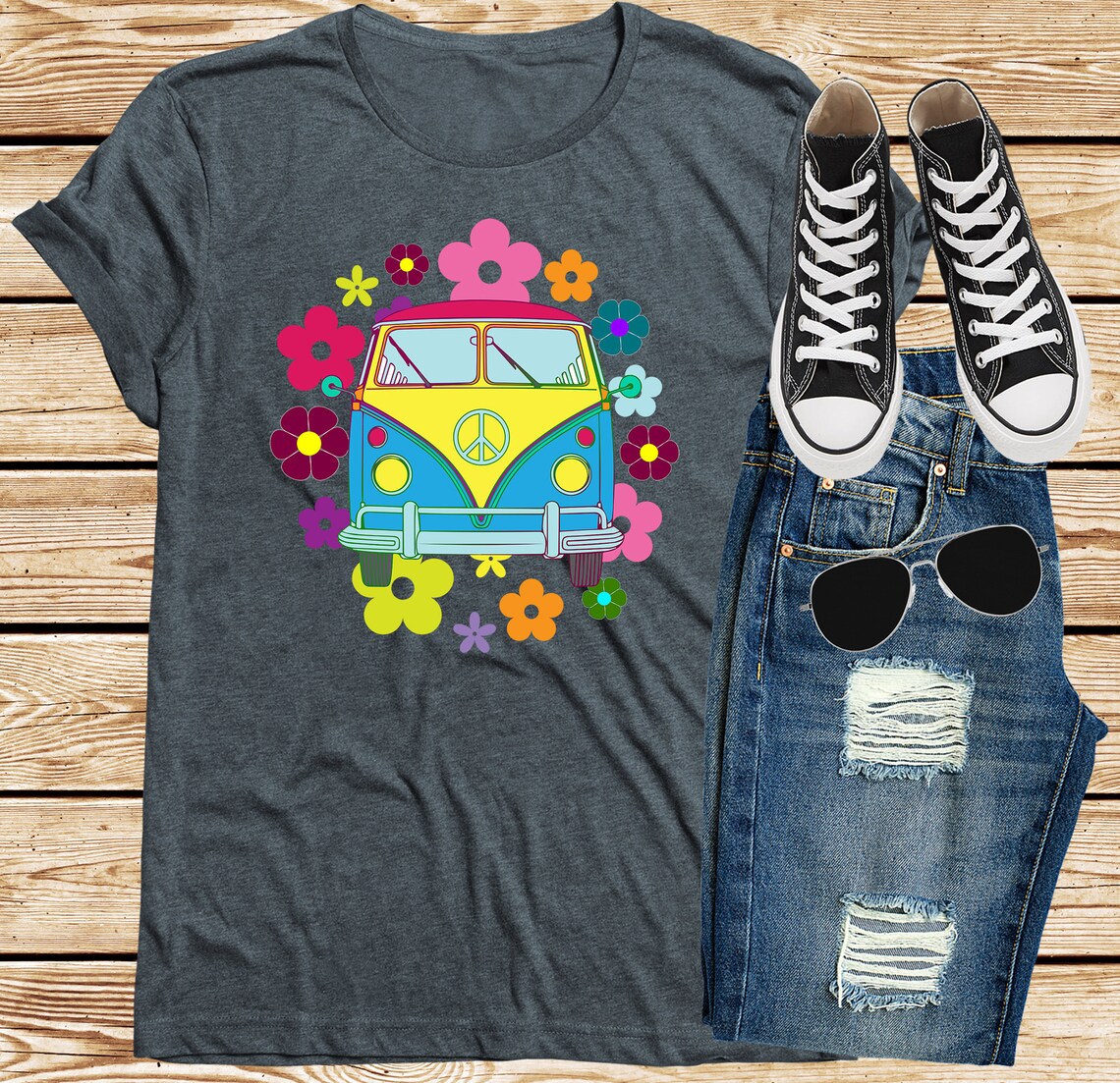 Retro Hippie Van Tshirt Peace Sign Shirt VW Mini Bus Tee Etsy
