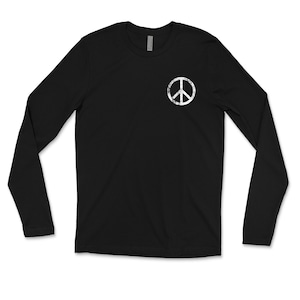 White Distressed Pocket Peace Sign Shirt Long Sleeve Peace Hippie Outfit 70s 80s Grunge Unisex Long Sleeve Tee