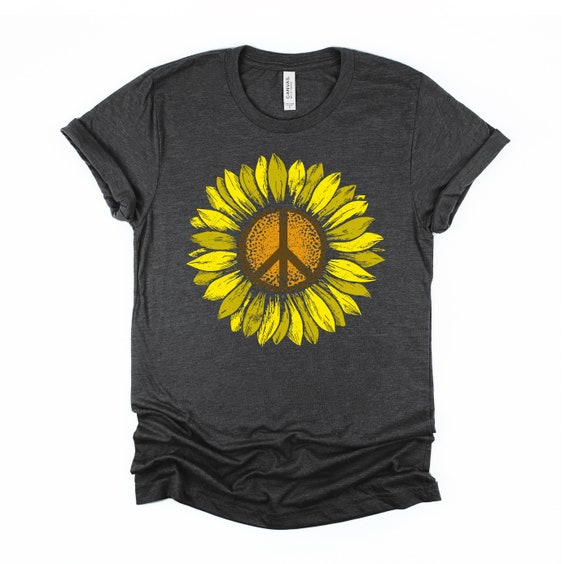 Sunflower Peace Sign Tshirt Floral Hippie Shirt Love Retro Etsy