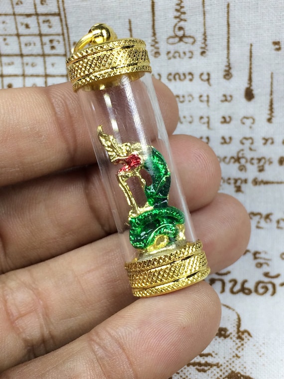 GorGeous Twin Naga Brass Pendant Thai Amulet Buddha Wealthy Fortune Talisman