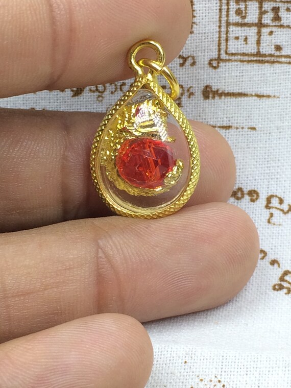 Naga Eye Red Gems Pendant Talisman Thai Amulet Lucky Love Charm Powerful Wealth