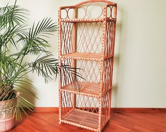 50” tall handmade rattan shelf, wicker shelf, planter, arch  bookcase, wicker furniture rattan furniture, shelving unit