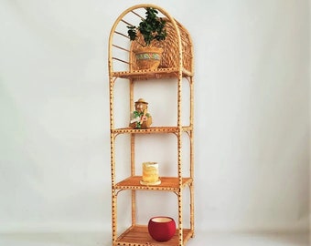 56”/ 69” tall handmade rattan shelf, wicker shelf, planter, arch  bookcase, wicker furniture rattan furniture, shelving unit
