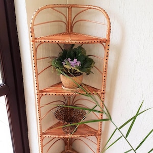52” tall corner shelf, rattan shelf, wicker shelf, rattan cabinet, arch bookcase, wicker furniture, rattan furniture, shelving unit