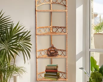 Rattan Corner Hanging Shelves: 3/4 Tier Vintage Display,  tall Corner Shelves