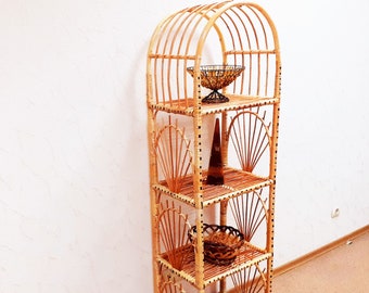 56”/ 69” tall handmade rattan shelf, wicker shelf, planter, arch  bookcase, wicker furniture rattan furniture, shelving unit
