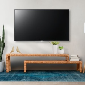 Rattan größenverstellbarer Fernsehtisch / Medientisch / Fernsehtisch / Konsolentisch / Blumenständer